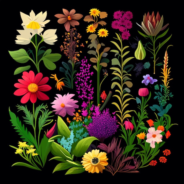 Vector variety of flower herbs