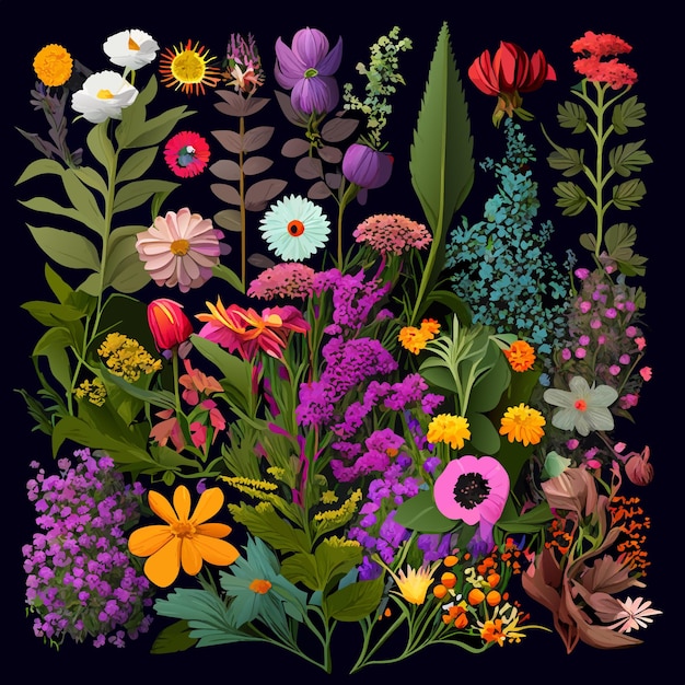 Vector variety of flower herbs