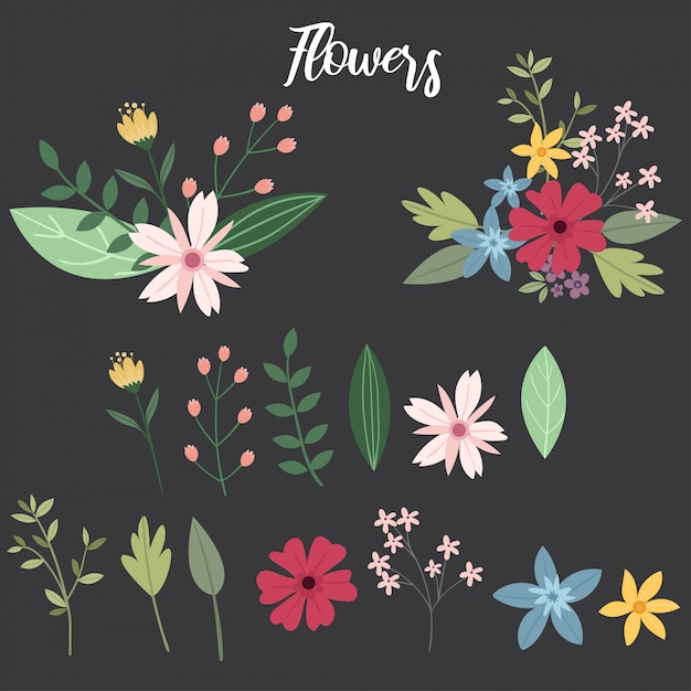 Vector variety flower,leaves and branches elements vector