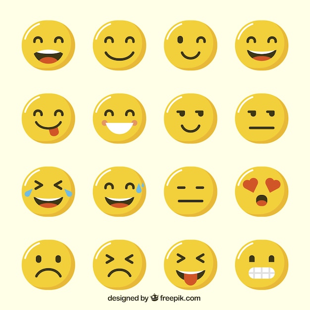 Vector variety of funny emoji in flat design