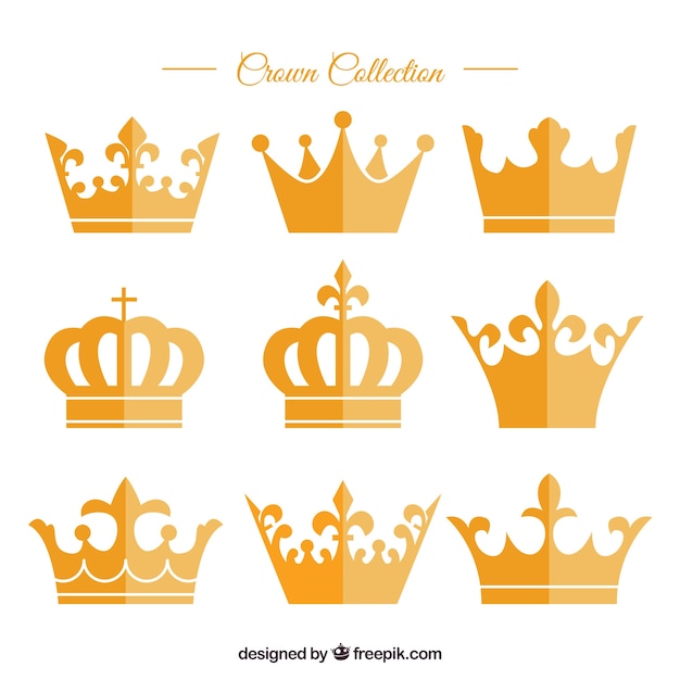 Variety of golden crowns in flat design