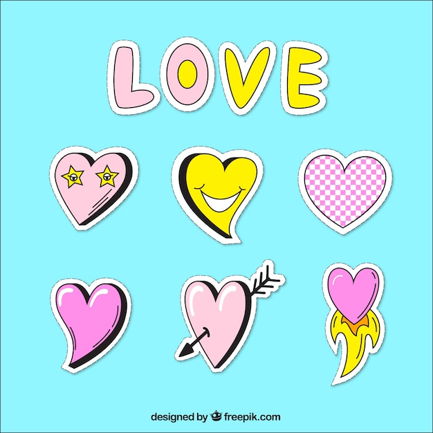 Variety of hand drawn love stickers