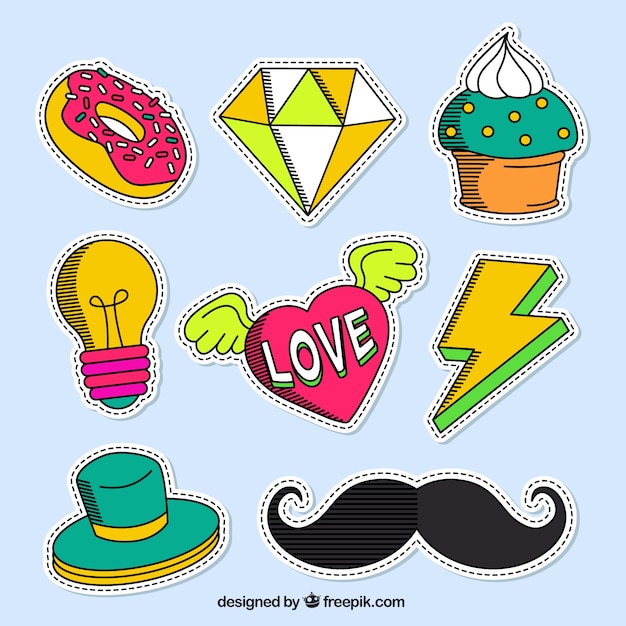 Vector variety of hand drawn patches in colors