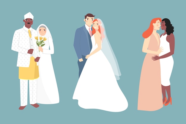 Vector variety of real love wedding couples