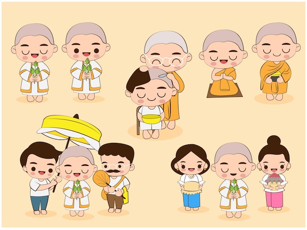 Vector variety of thai monk vector