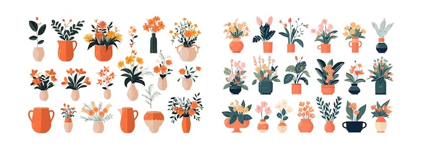 활기찬 비 식물 들 의 다양성 일러스트레이션 아름답고 세련 된 실내 푸른 식물 들 의 컬렉션