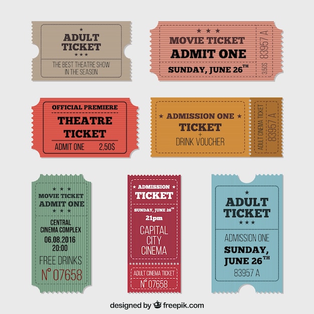 Vector variety of vintage cinema tickets