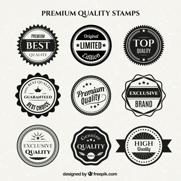 Vector variety of vintage white and black quality badges