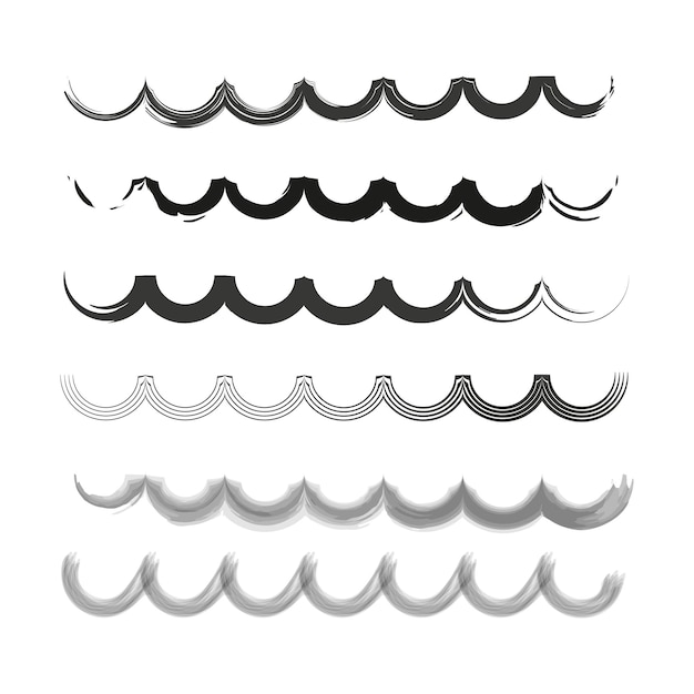 Variety of wave patterns in different styles Ocean waves design set Decorative elements vector