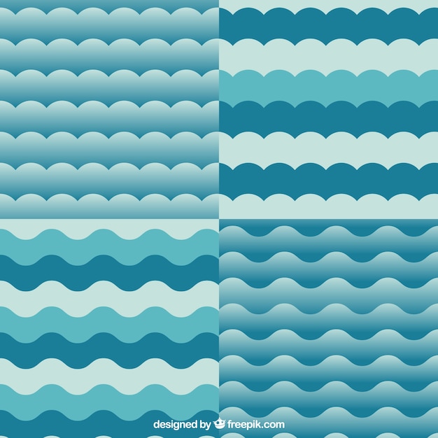 Variety of wavy patterns in blue color