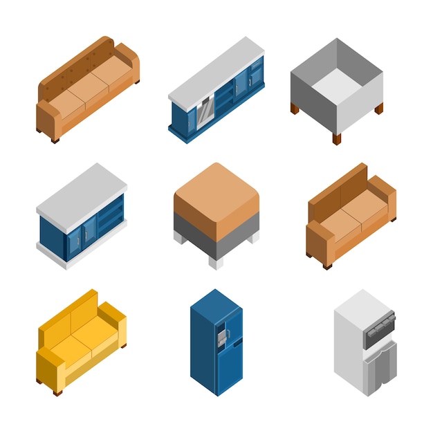 Vector various 3d isometric home furniture illustration set