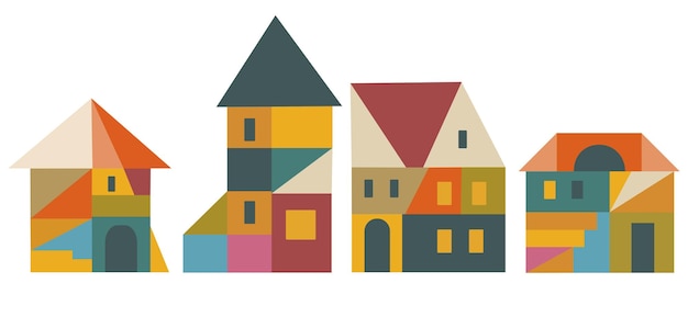 Various abstract houses in geometric flat style