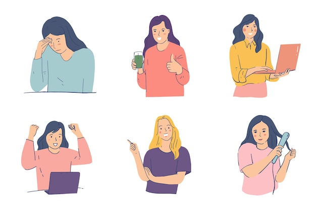 Various activity woman illustration collection