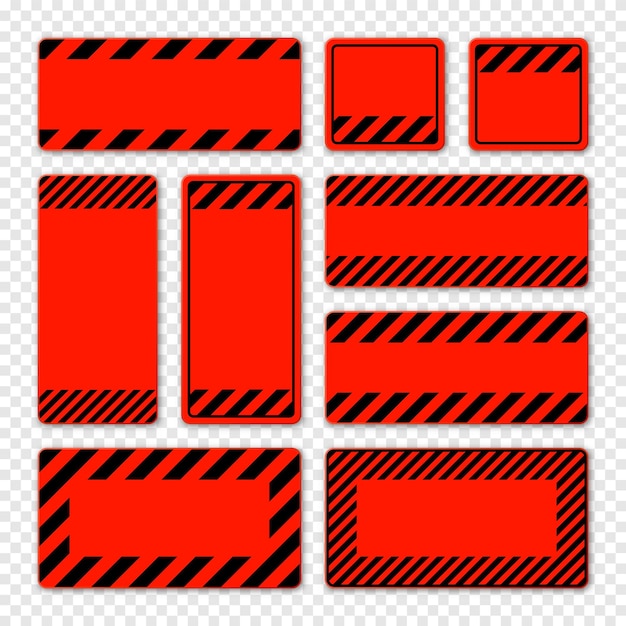 Vector various blank red warning signs with diagonal lines attention danger or caution sign construction