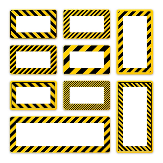 Vector various blank warning signs with diagonal lines red attention danger or caution sign construction