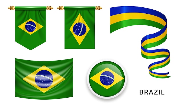 Various Brazil flags set isolated on white background