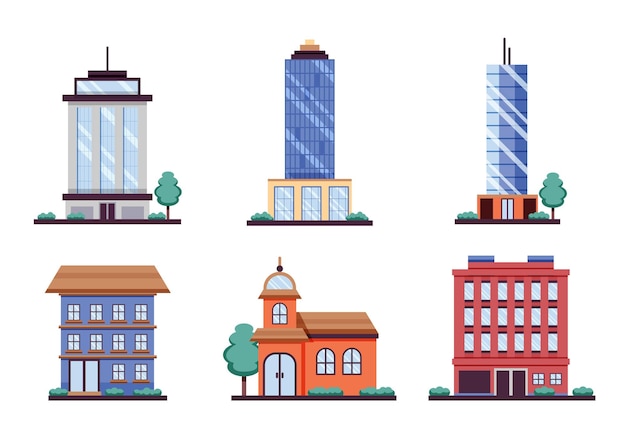 Vector various buildings flat design icon vector illustration