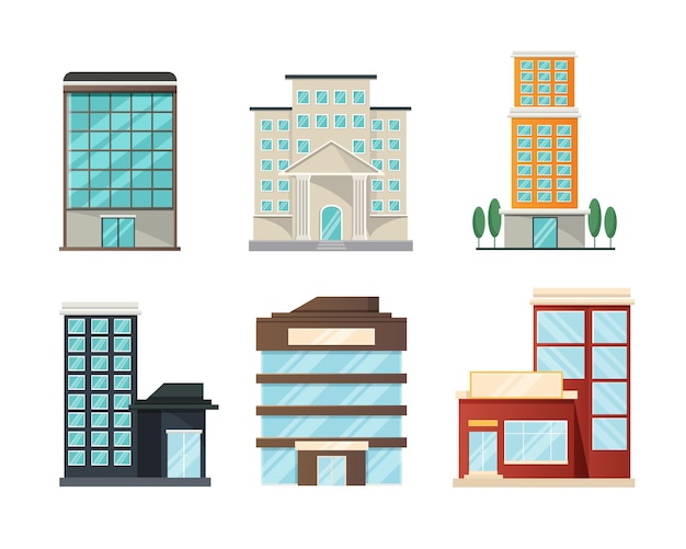 Vector various buildings flat design vector illustration