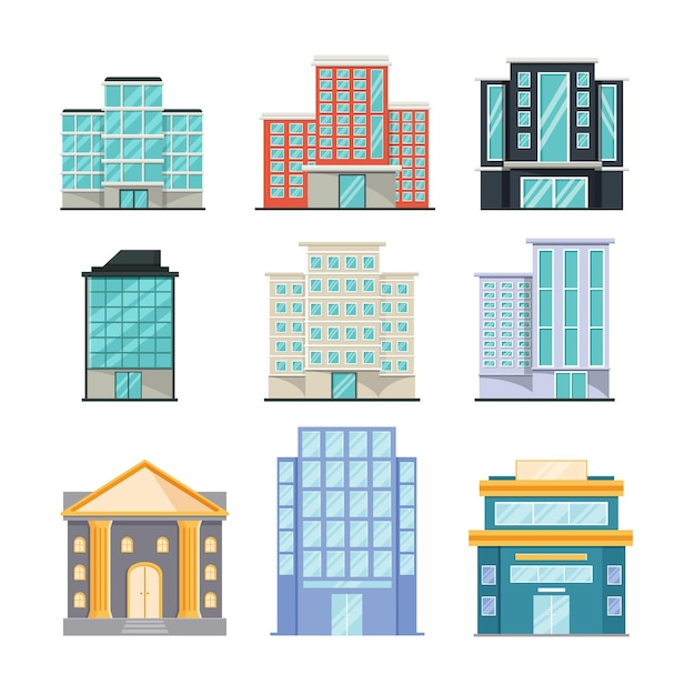 Vector various buildings flat design vector illustration