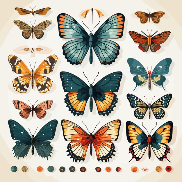 Various butterfly icons on a white background