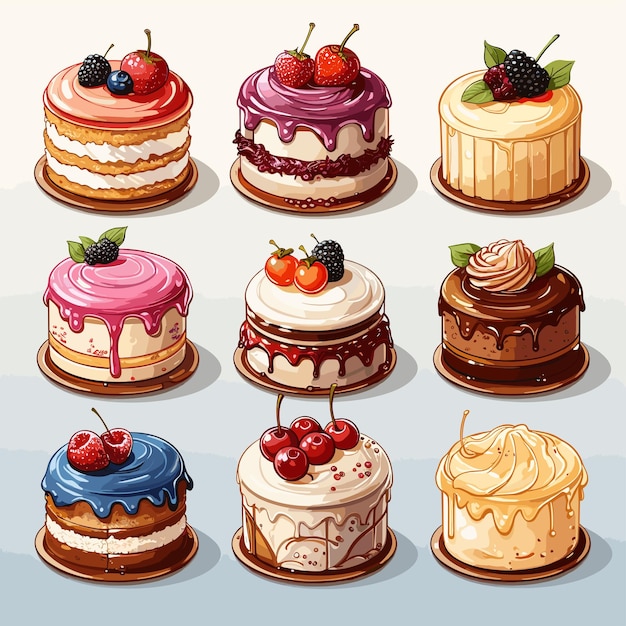 Vector various cake icons on a white background