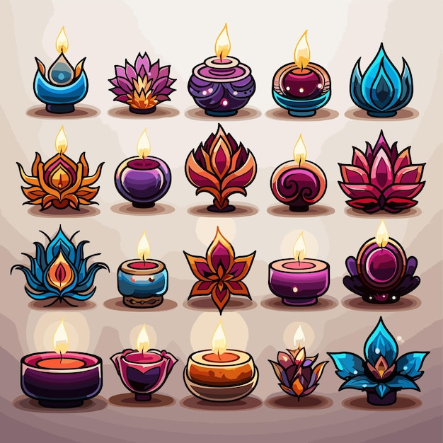 various candle icons on a white background