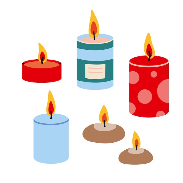 Various Candles Different shapes and sizes cartoon style Trendy modern vector illustration isolated on white background hand drawn flat design