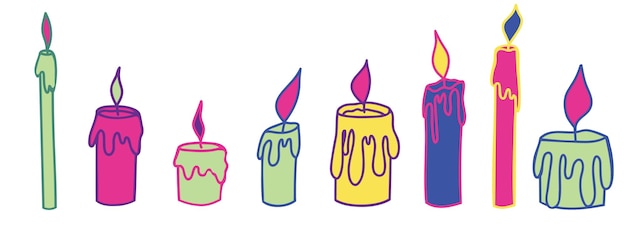 다양 한 만화 환각 촛불 인사말 카드 포스터 배너 디자인에 대 한 현대적인 디자인 다채로운 그림 Handdrawn 벡터 클립 아트 모든 요소는 격리 됩니다