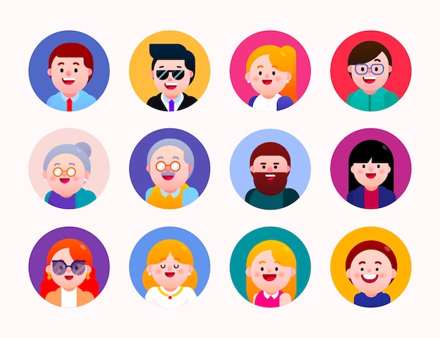 Vector various character avatars in circle shape