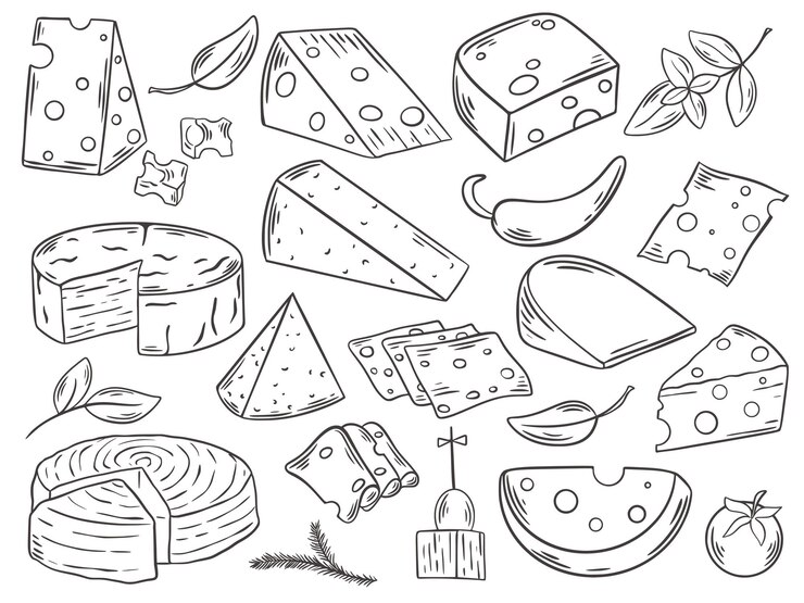 Various cheeses hand engraving set