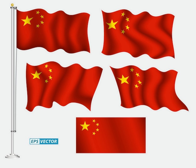 Vari tipi di bandiera cinese o clip art o decorazione della bandiera cinese