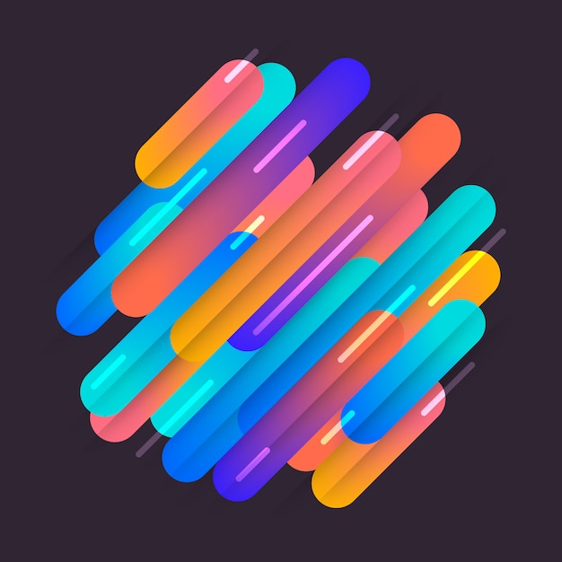 Vector various colored rounded shapes lines in diagonal rhythm.  illustration of dynamic composition. motion graphic geometric element.