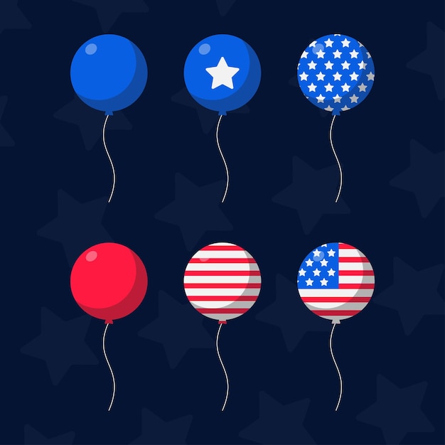 Various colors of american independence day balloons