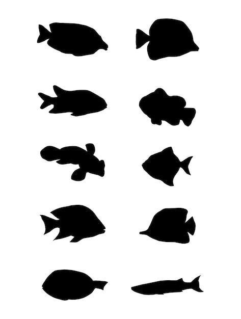 various coral fishes silhouette
