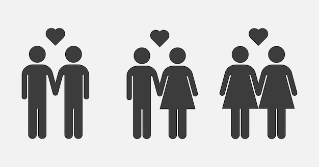 Various couples vector icon isolated on white background Gay heterosexual and lesbian couple sign