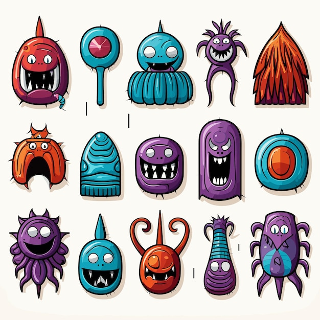 various cute monster icons on a white background