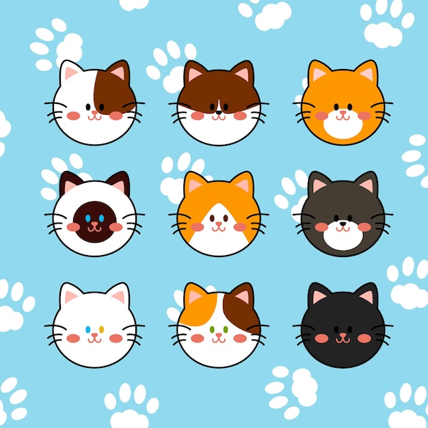 Premium Vector | Various cute and simple cats charactor flat ...