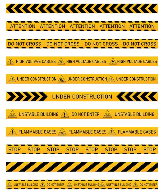 Vector various danger ribbons and sign set