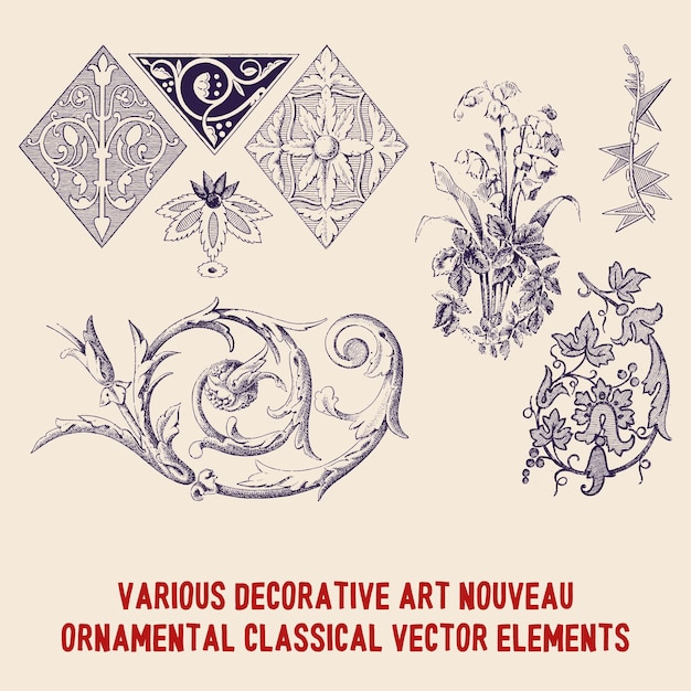 Various decorative art nouveau ornamental classical vector elements