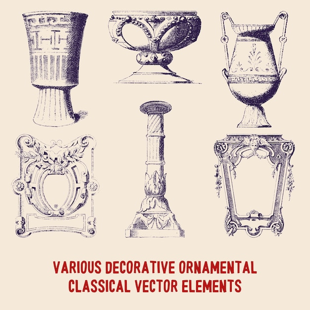 Vari elementi vettoriali classici ornamentali decorativi