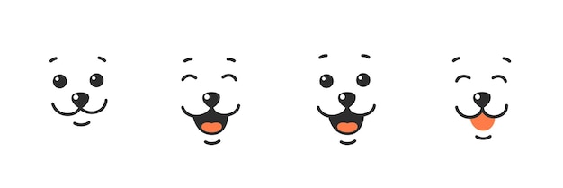다양한 개 얼굴 아이콘 행복한 애완 동물은 귀여운 미소 혀가 열린 채 놀고 있습니다.
