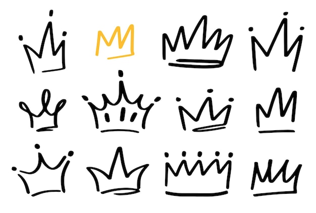 Vector various doodle crowns hand drawn vector set all elements are isolated