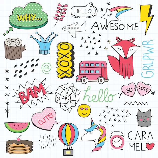 various doodle set vector illustration