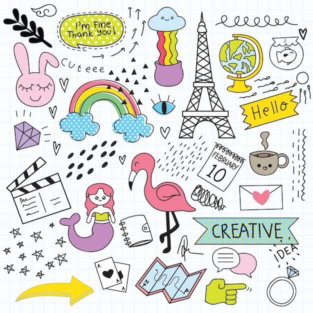 various doodle set vector illustration