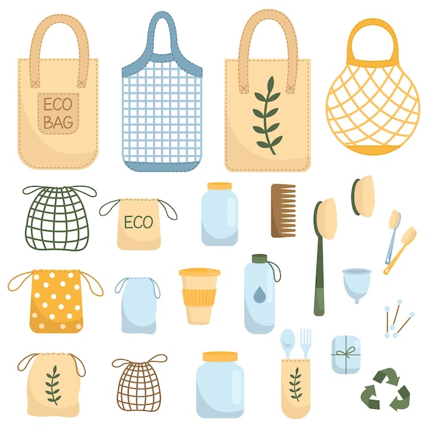 Vector various eco objects isolated on a white background.