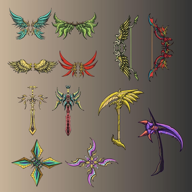 Various Elegant Wing and Weapon Vector Set