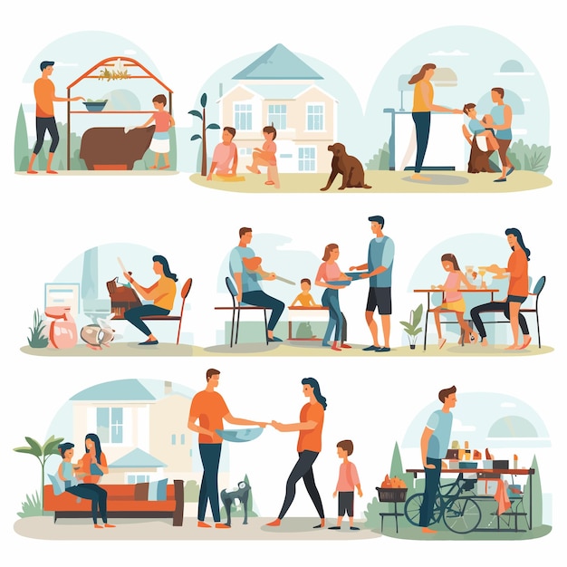 Various_family_life_scene_sets_vector