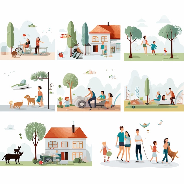 벡터 various_family_life_scene_sets_vector