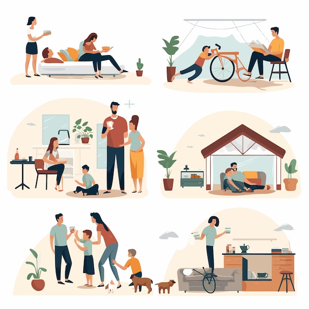 Vector various_family_life_scene_sets_vector