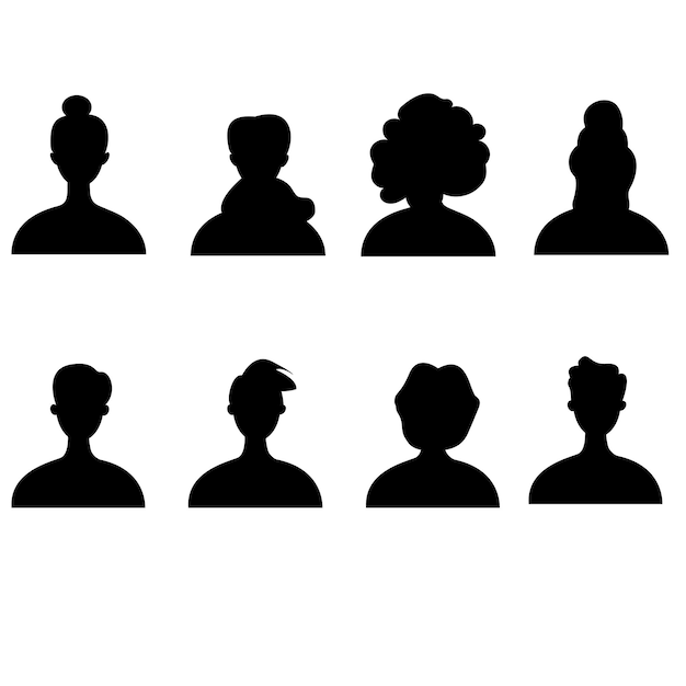 Various female and male avatars silhouette black